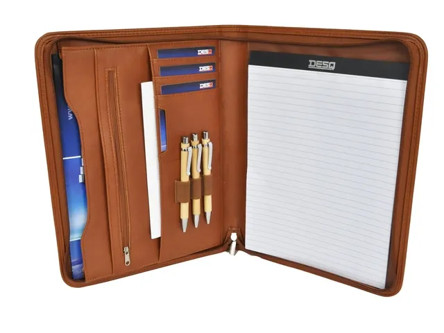 DESQ Schrijfmap A4 met rits Bruin kunstleder