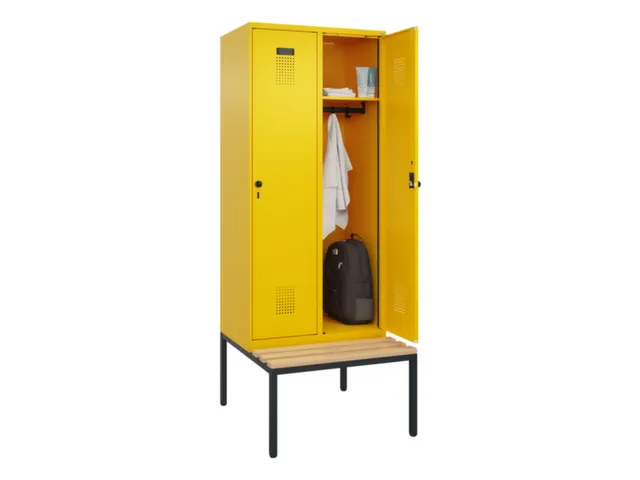 locker met bank,HxBxD 2120x800x815mm,2vak,vak B 400mm,draaigrendel