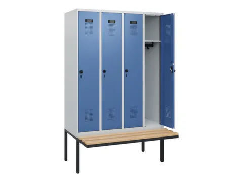 locker met bank,HxBxD 1950x1200x815mm,4vak,vak B 300mm,draaigrendel
