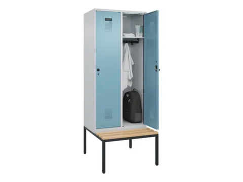 locker met bank,HxBxD 2120x800x815mm,2vak,vak B 400mm,draaigrendel