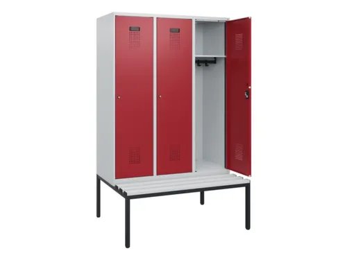 locker met bank,HxBxD 1950x1200x815mm,3vak,vak B 400mm,cilinderslot