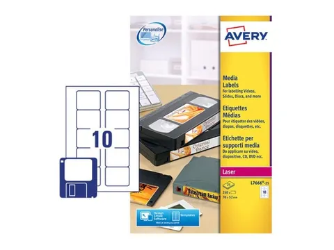 Media Etiket Avery L7666-25 70x52mm voor 3.5 inch Disks 250 Stuks