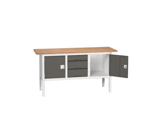werkbank,HxBxD 830-930x1750x600mm,multiplexblad,uitrusting: 3laden