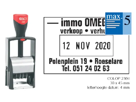 Woord-datumstempel Colop 2360 +bon 30x45 5regels zwart