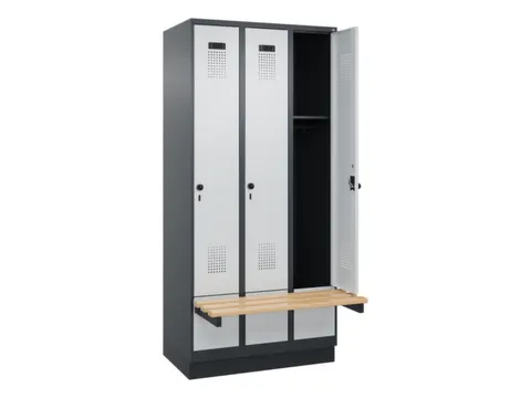 locker met bank,HxBxD 1950x900x815mm,3vak,vak B 300mm,draaigrendel