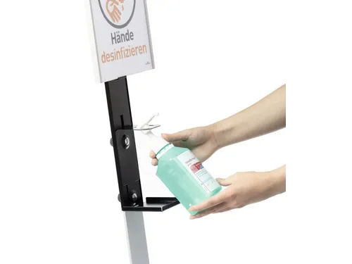 Handgeldispenser vloerstandaard met infobord Zilver