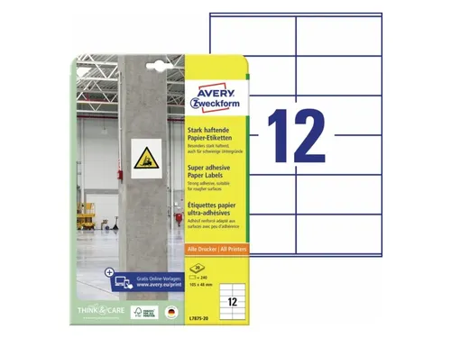 Avery Zweckform L7875 Sterk klevende etiketten A4 105x48mm 240 stuks