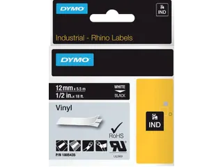 Labeltape Dymo Rhino 18054 Vinyl 12mmx5.5m Wit Op Zwart - 1