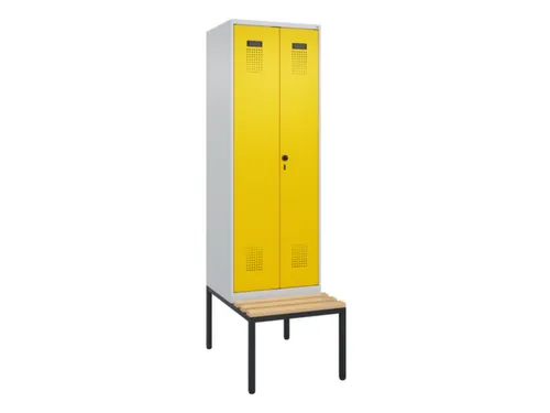 PBM-locker met bank,HxBxD 2120x600x815mm,2vak,vak B 300mm,draaigrendel