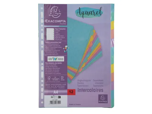 Tabblad In Glanskarton 400G/M2 Aquarel 12 Verdelingen A4 Assorti