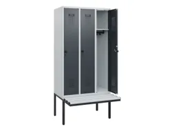 locker met bank,HxBxD 1950x900x815mm,3vak,vak B 300mm,draaigrendel