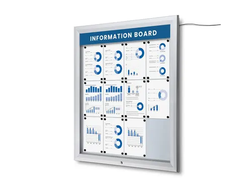Outdoor mededelingenbord 12x A4 met logopaneel LED verlicht
