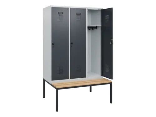 locker met bank,HxBxD 1950x1200x815mm,3vak,vak B 400mm,draaigrendel