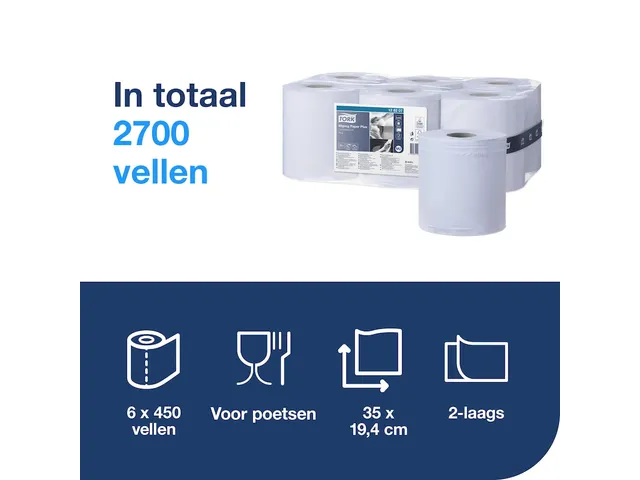 Tork 128207 M2 Wiping Plus Poetspapier Advanced 2-laags Blauw 157m