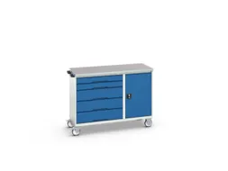 montagetafel 980x1300x600mm linoleumblad 5 laden kast front RAL5010