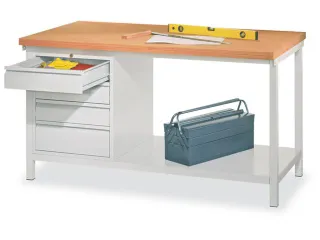Werkbank Hxlxd 900x2000x700mm 4laden 1legbord Lichtgrijs - 1