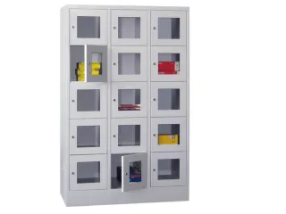 lockerkast,HxBxD 1850x1200x500mm,3x5vakken,RAL7035,front RAL6011 - 1
