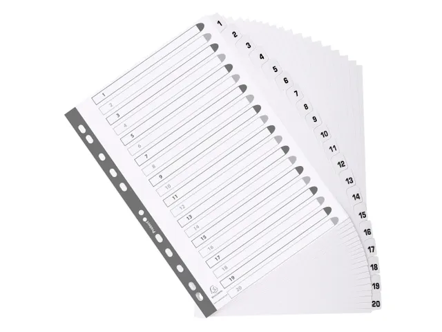 Bedrukte tabbladen Karton geplastificeerde tabs 20-delig 1-20 A4 Wit