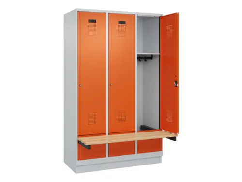 locker met bank,HxBxD 1950x1200x815mm,3vak,vak B 400mm,cilinderslot