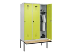 locker met bank,HxBxD 2120x1200x815mm,3vak,vak B 400mm,draaigrendel
