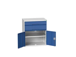 ladekast HxBxD 900x800x550mm 2laden 2deuren RAL7035 front RAL5010 - 1