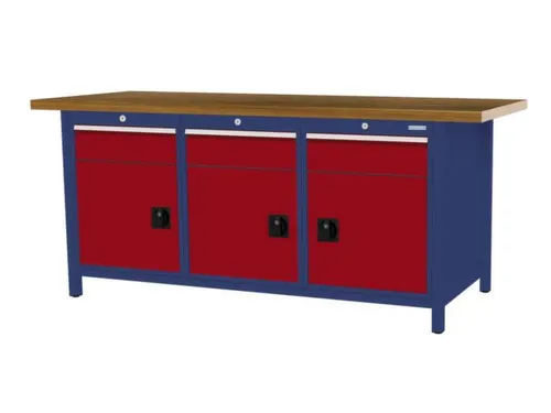 werkbank,HxBxD 860x2000x750mm,onderstel RAL5013,fronten RAL3003