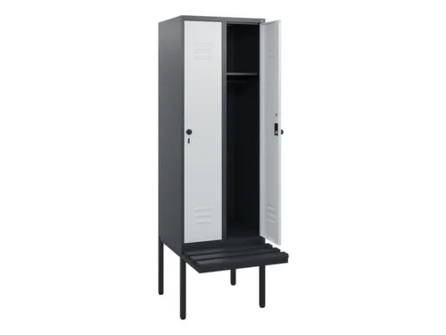 locker met bank,HxBxD 1950x600x815mm,2vak,vak B 300mm,draaigrendel