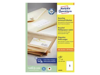 Etiket Avery Zweckform LR3478 210x297mm A4 recycled Wit 100 stuks - 2