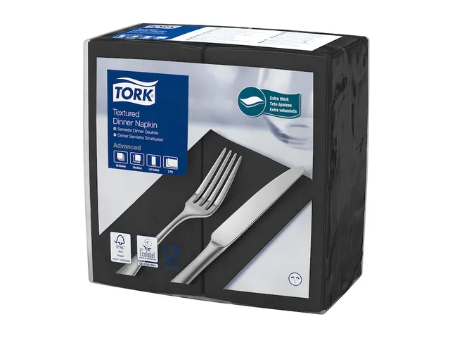 Serviette Tork 509421 Dinner texturée 2 ép 38x39cm pli 1/8 noir