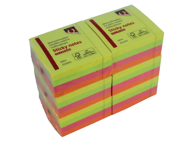 Memoblok Quantore 76x76mm neon kleuren assorti 4 kleuren