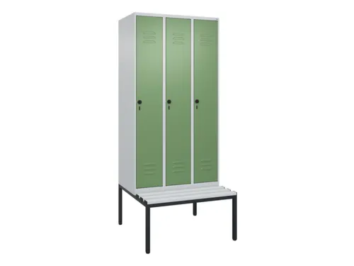 locker met bank,HxBxD 2120x900x815mm,3vak,vak B 300mm,draaigrendel