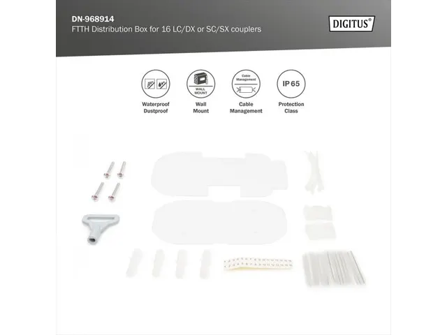 Buiten FTTH-box voor 16 kabels en 16x LC/DX of 16x SC/SX