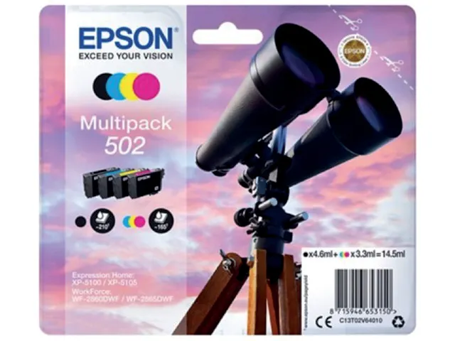 Inktcartridge Epson 502 T02V6 zwart + 3 kleuren C13T02V64010