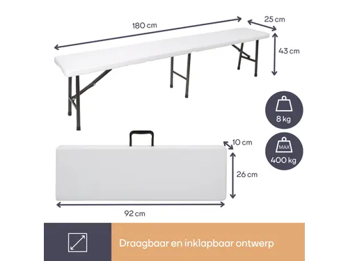 Inklapbare bank weerbestendig 180x25x43cm Wit