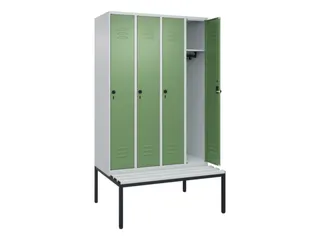 locker met bank,HxBxD 2120x1200x815mm,4vak,vak B 300mm,draaigrendel - 2