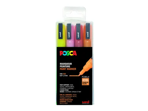 Verfstift Posca PC3M Fijne punt 0,9-1,3mm 4 stuks glitter kleuren warm
