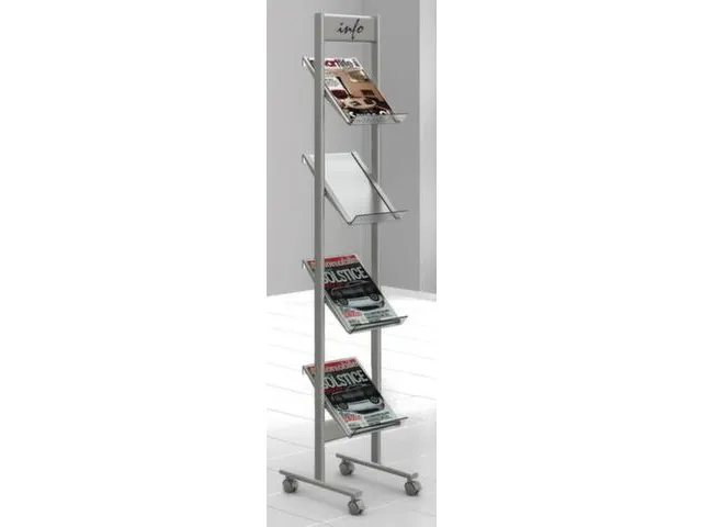 Présentoir Brochures mobile 4x A4 Acier 160x30x35cm