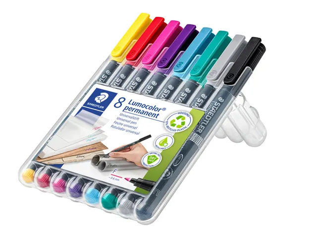 Viltstift Staedtler Lumocolor 318 permanent F 0.6mm set à 8 kleuren