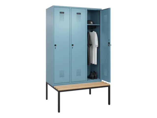 locker met bank,HxBxD 2120x1200x815mm,3vak,vak B 400mm,draaigrendel