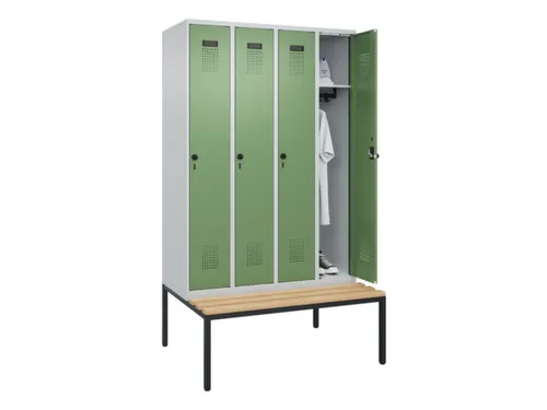 locker met bank,HxBxD 2120x1200x815mm,4vak,vak B 300mm,draaigrendel