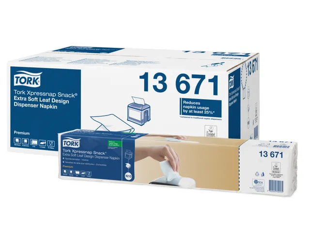 Tork 13671 XPressnap Servet Snack Extra Soft 2-Laags Wit 1/4 vouw