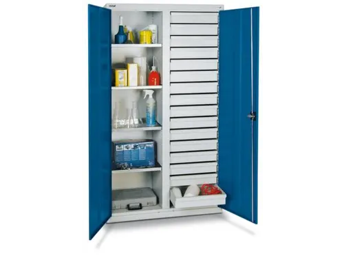 Draaideurkast Hxbxd 1800x1000x500mm 16laden 4legborden Ral5010