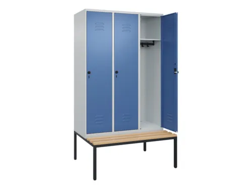 locker met bank,HxBxD 2120x1200x815mm,3vak,vak B 400mm,draaigrendel