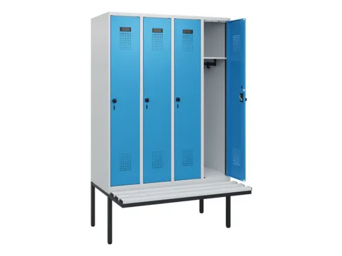 locker met bank,HxBxD 1950x1200x815mm,4vak,vak B 300mm,draaigrendel
