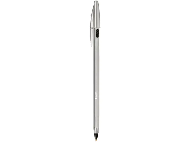 Balpen Bic Cristal Re-new medium zilver + 2 vullingen zwart