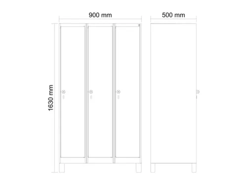 schoollocker,HxBxD 1630x900x500mm,3vak,vak B 300mm,draaigrendel,voeten