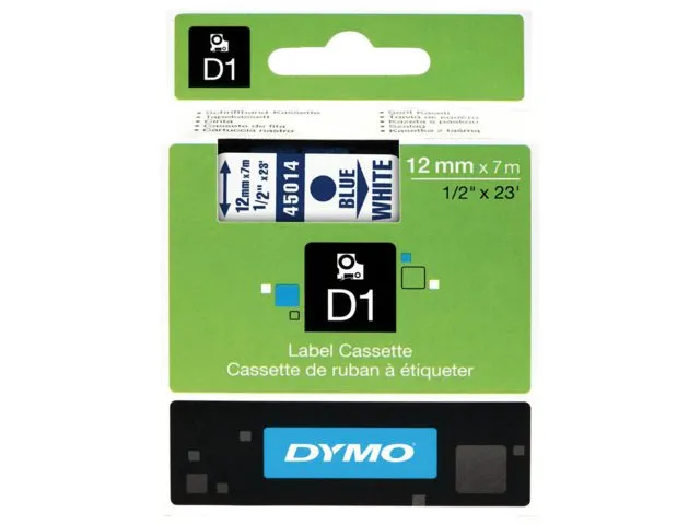 Labeltape Dymo 45014 D1 S720540 12mmx7m blauw op wit