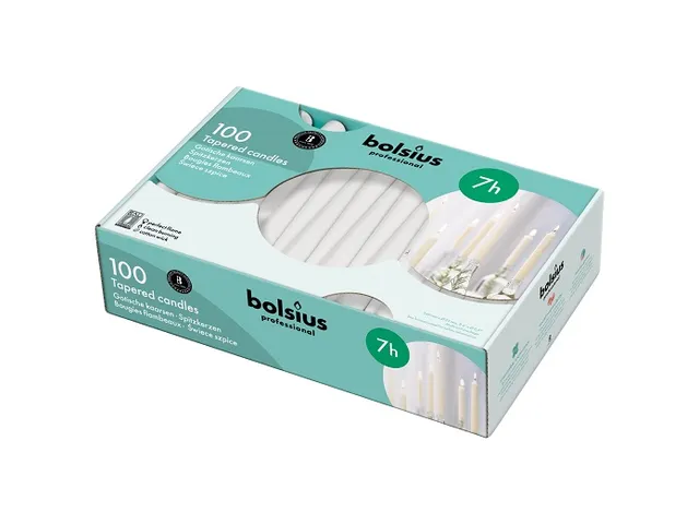 Gotische Kaars 240/23 7uur wit doos 2x 100 stuks