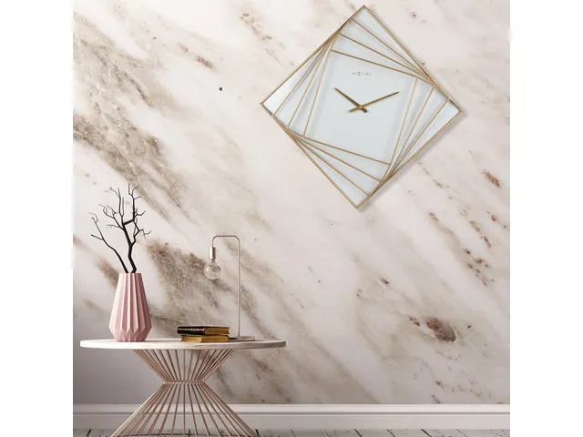 Wandklok Nextime groot 85x85cm metaal goud/wit Turning Time