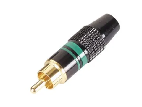 Mannelijke Rca Plug Vergulde Stekker Zwarte Behuizing Groene Ring